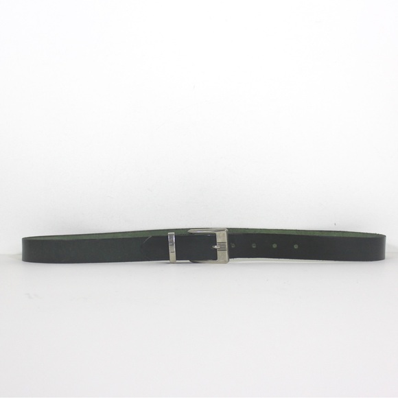 Dark Green Leather Belt with Silver Buckle - Picture 5 of 8